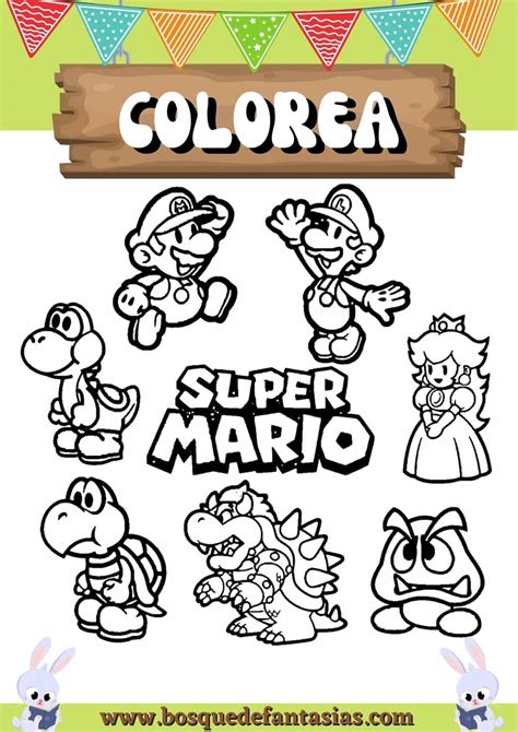 personajes mario bros para colorear|mario bros dibujos para imprimir.